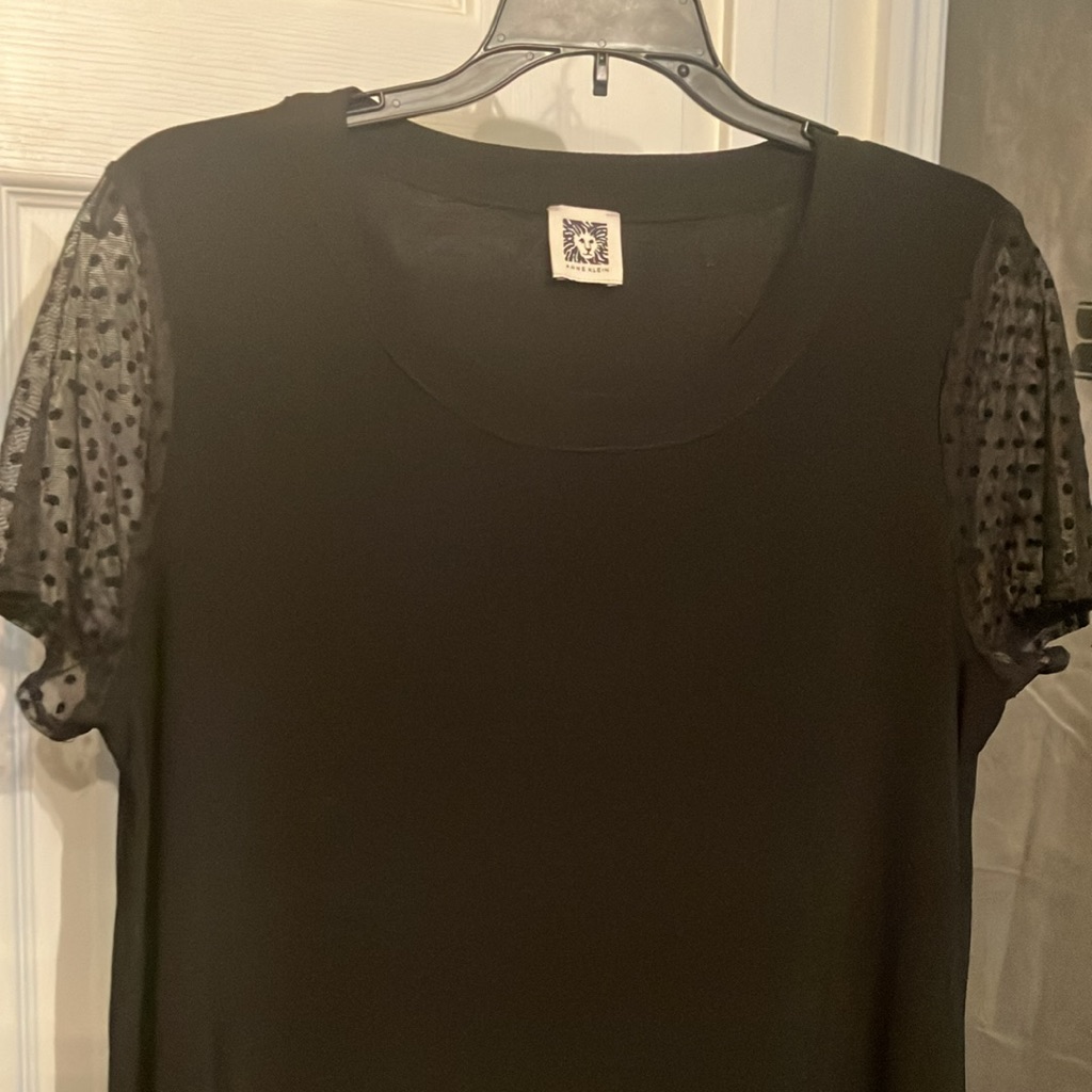 Anne Klein Top With Polka Dot Mesh Short Sleeves